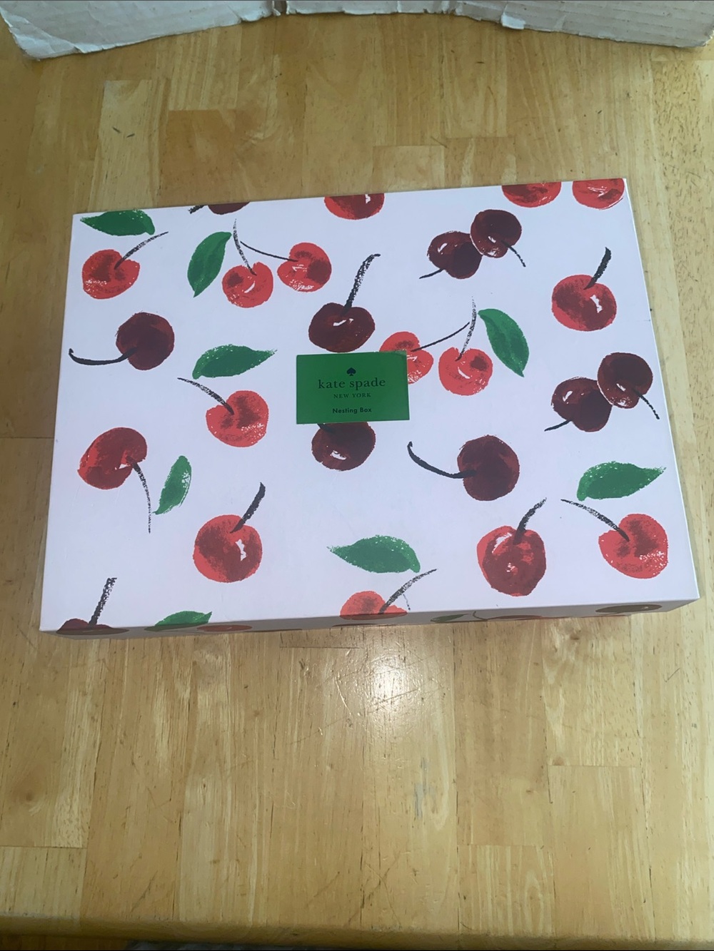 kate spade magnetic closure Cherry Nesting Box w light pink background NWT